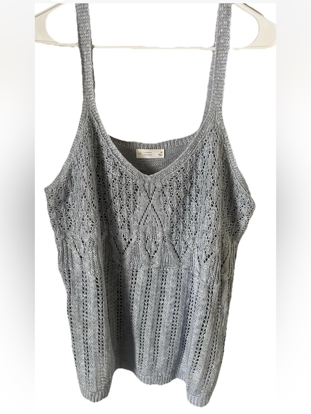 LC Lauren Conrad V-Neck Pointelle Tank Top Light Blue Sleeveless Size 1X NWT